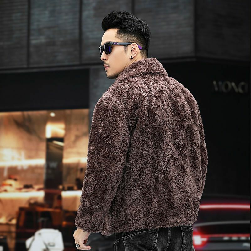 Jaqueta de pele real de manga comprida masculina, casacos de lã genuínos curtos masculinos, slim fit, sobretudos quentes, novos, outono, inverno, I508, 2023