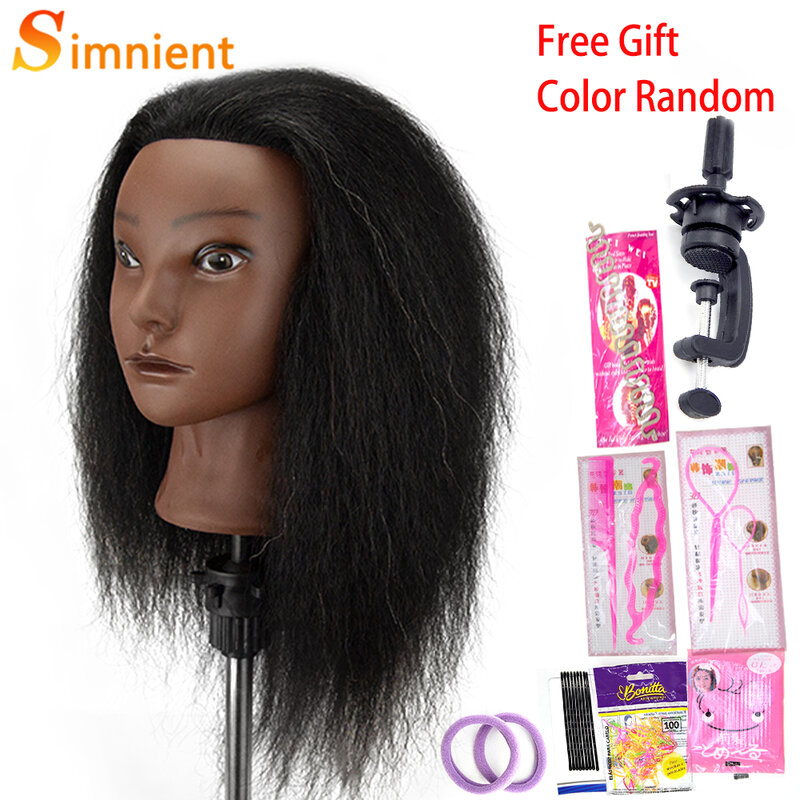 Cabezas de Maniquí Afro para trenzar muñecas de pelo Maniquí, modelo de peluquería de entrenamiento humano Real, Kit de peluquería Natural para mujeres