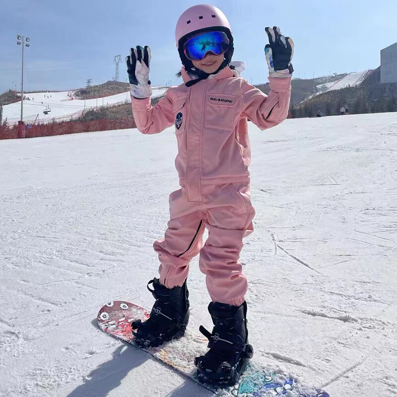Crianças terno de esqui para meninos e meninas trabalho cothes de uma peça terno de esqui inverno quente macacão infantil jaqueta de esqui calças equipamento