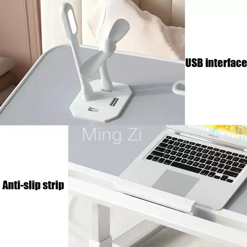 Folding Laptop Table, Liftable Bed Table with Light, Adjustable Stand Desk, Elevable Gaming Desk with Drawer Home Workstation