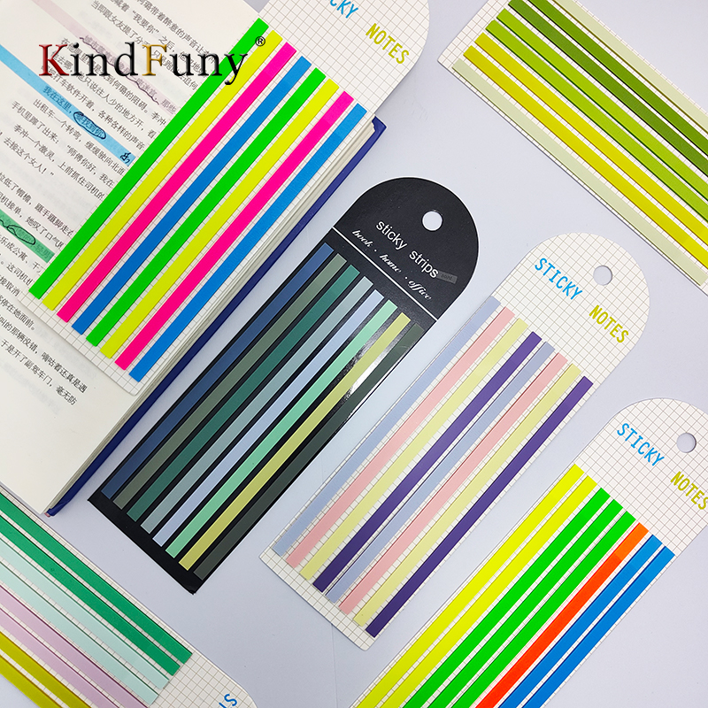 KindFuny-ملصقات مؤشر شريط طويل متعددة الألوان ، علامات تبويب قابلة للكتابة ، أدوات مكتبية هايلايتر اليومية