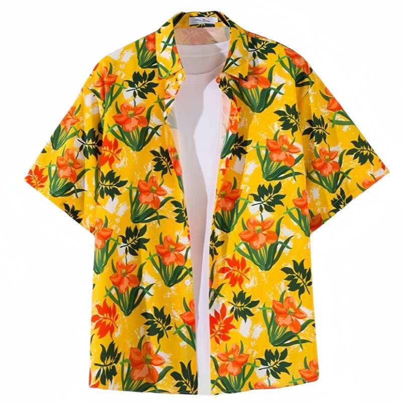 Summer Men's Short Sleeve Floral Shirt Seaside Vacation Loose Handsome Tops Fashion Hawaiian Beach Casual Vintage Shirt