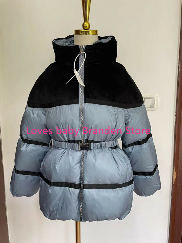 รัสเซียฤดูหนาวใหม่ผู้หญิงลงเสื้อแจ็คเก็ต Hooded เป็ดสีขาวลง Outerwear เด็ก Parka Patchwork สีหนาเข็มขัดชุด Wz904