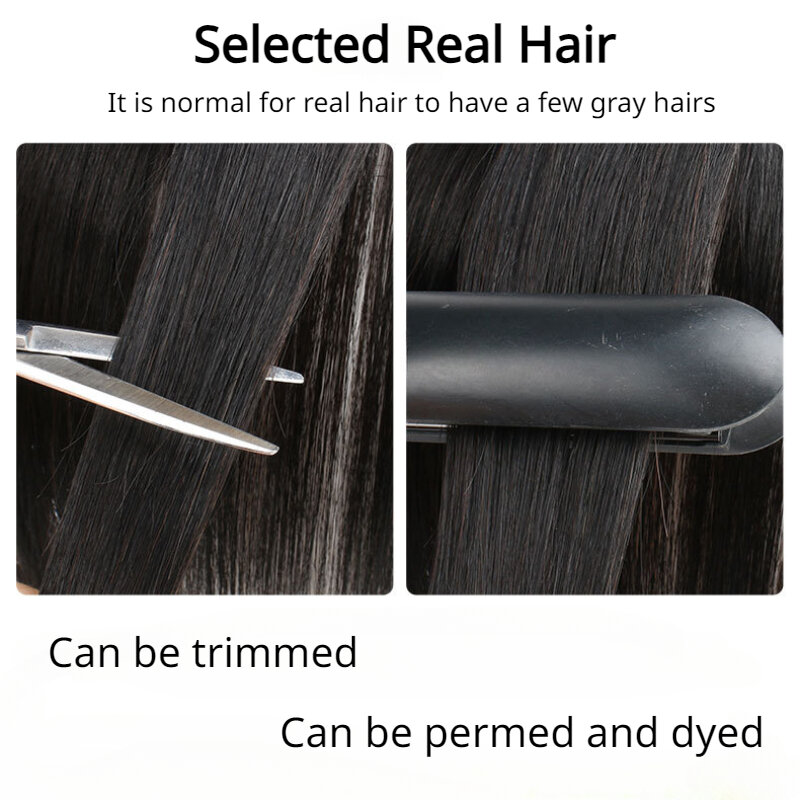100% rambut manusia 2x12 untuk garis rambut alami hiasan rambut dengan poni satu potong dua klip tangan terikat untuk wanita gadis pakaian sehari-hari