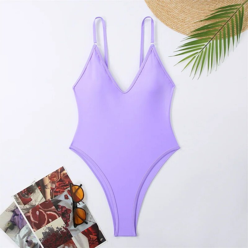 Monokini Backless para Mulheres, Sexy Sling Bikini, V-Neck Swimsuit, Férias Swimwear, Beachwear, Maiô, Tendência Outfits, Y2K, 1 PC
