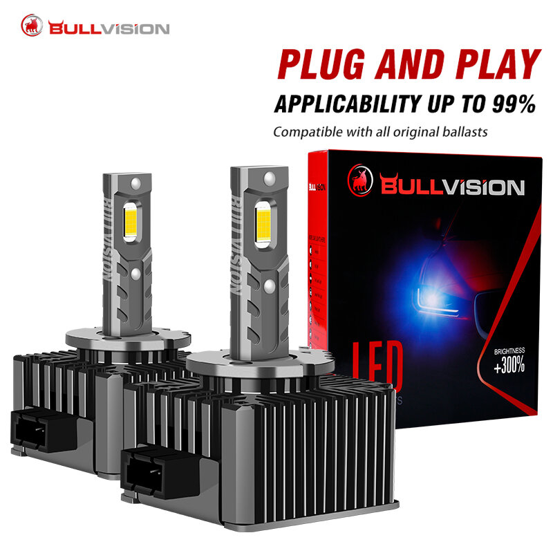 Bullvision-D3S Faróis LED, D1S ESCONDIDO, D2S, D4S, D5S, D8S, D1R, D2R, D3R, LED Turbo, 30000LM, Chip CSP de 2 faces, 6500K, 4300K, plug and Play 90W