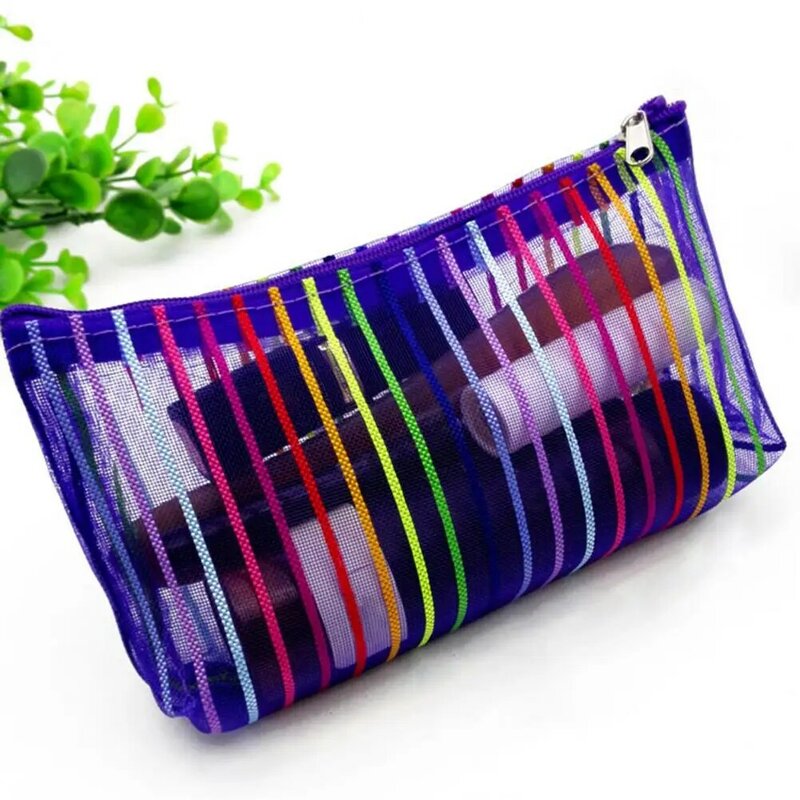 Lady Makeup Bag High Capacity Dust-proof Toiletries Organizer Portable Korean Style Colorful Striped Dirt Resistant Cosmetic Bag