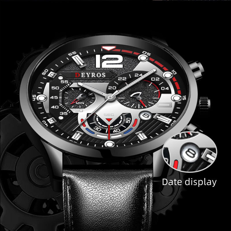 Luxus Herren Uhren Mode Edelstahl Quarz Armbanduhr Kalender Datum Leucht Uhr Männer Business Casual Leder Uhr
