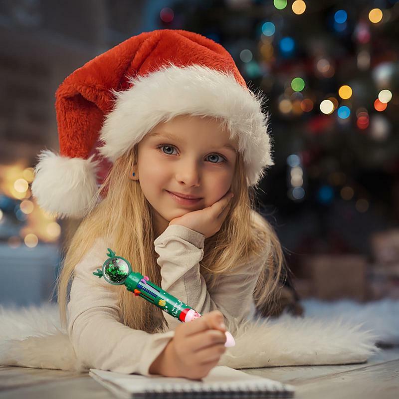 크리스마스 학생 프레스 타입 컬러 볼펜, 산타 클로스 프레스 볼펜, 0.5mm 학교 문구, 10 색 볼펜, 1PC