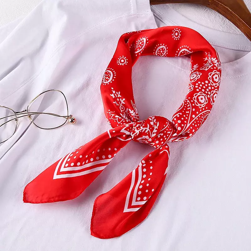 70cm Bandana Head Scarf For Women Fashion Paisley Print Handkerchief Silk Satin Hijab Scarfs Female Square Neck Scarves Dropship