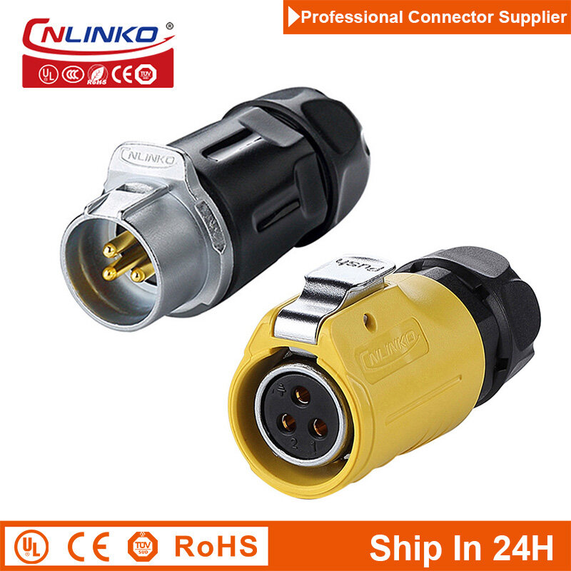 Cnlinko-Conector de línea de alimentación para cámara de seguridad Visual LED, Conector de conexión de cable de acoplamiento de aviación, 3 pines, M20, resistente al agua, LP20