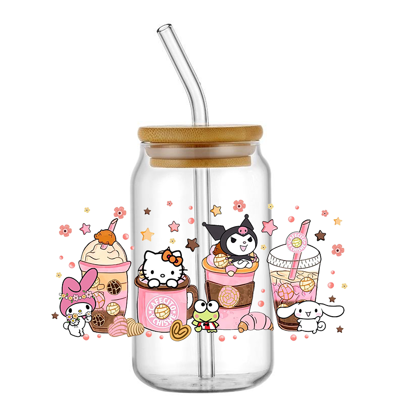 Miniso Cartoon Most Popular Animated Cat Patterns UV DTF Transfer Sticker For 16oz Glass Cup Wrap Stickers