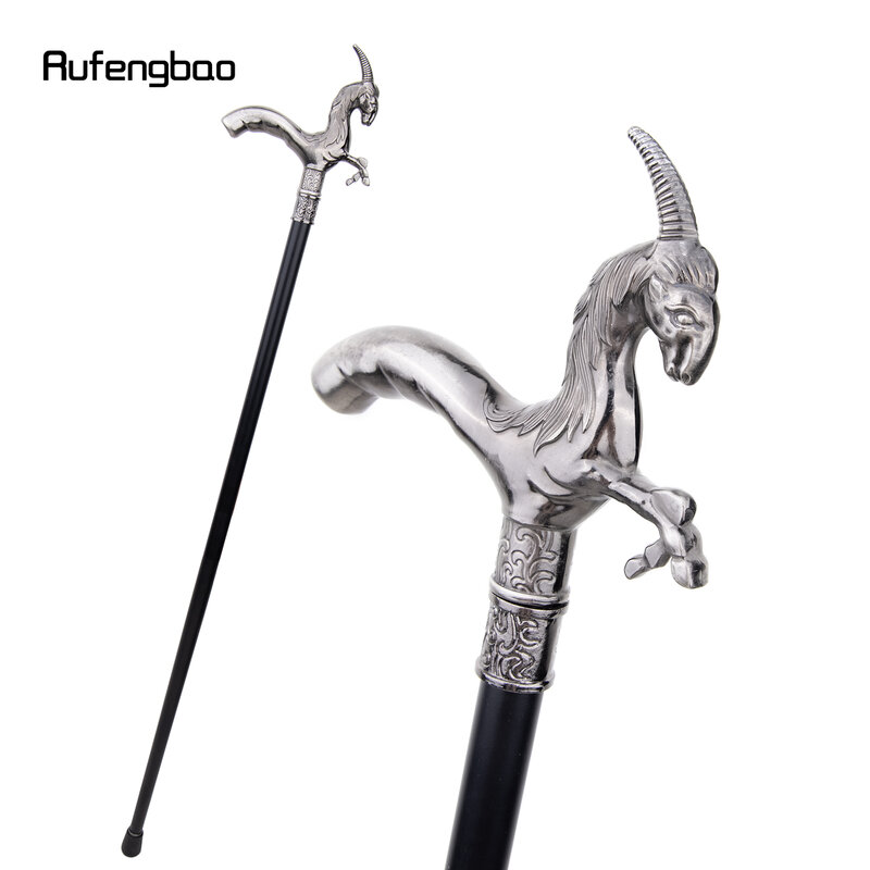 Goat Grassland Animal Single Joint Walking Stick with Hidden Plate Self Defense Fashion Cane Plate Cosplay Crosier Stick 93cm