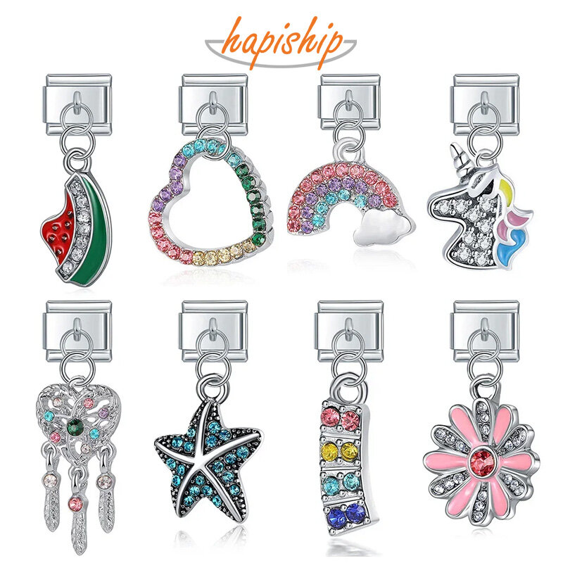 Happish – Bracelet en forme de cœur, étoile, lune, licorne, fleur, hibou, papillon, foudre, breloque italienne, 9mm, fabrication de bijoux, DJ048