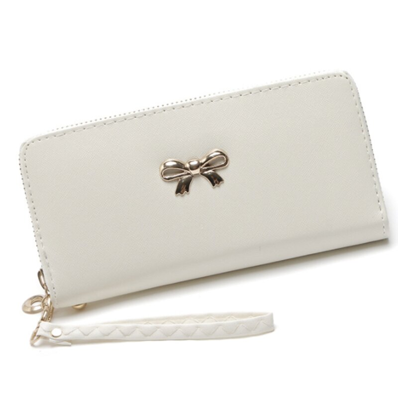 女性のための蝶ネクタイ付きPUレザーロングクラッチ、有名なデザイナーの財布、女性のためのファッショナブルなバッグ