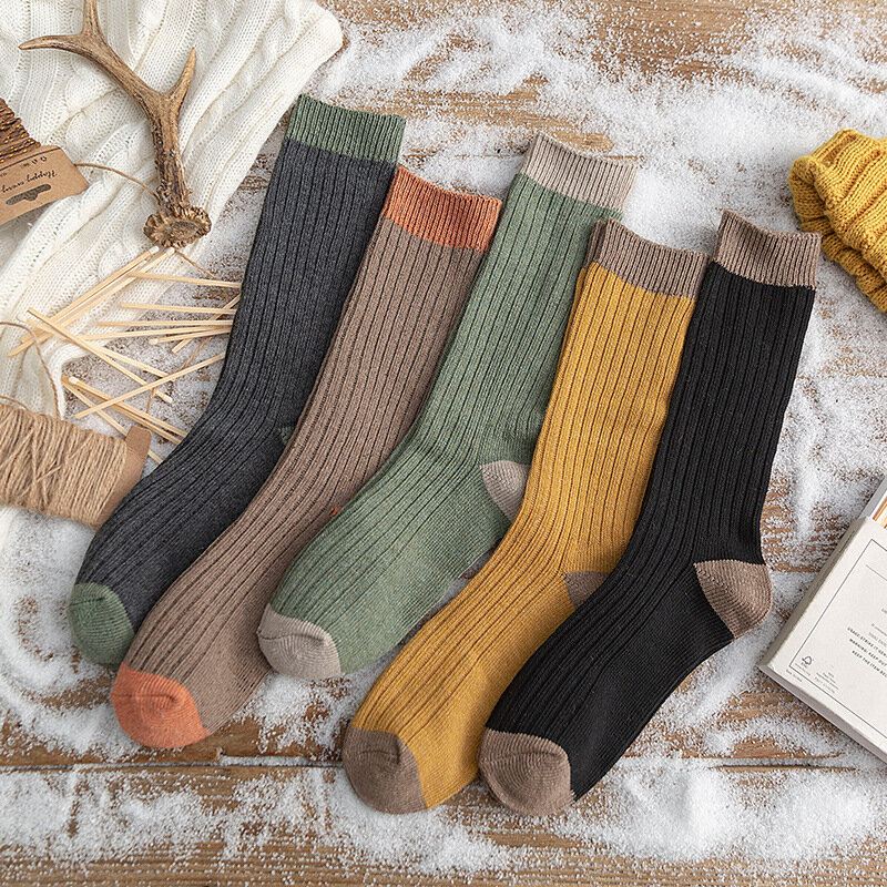 Kurze Bio-Baumwolle Frau Mädchen Socken dicke lose atmungsaktive Vintage junge lässig gestreifte Harajuku warme Socken hohe Qualität