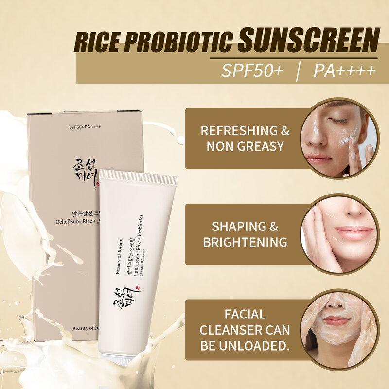 Arroz-Proteção solar orgânica para todos os tipos de pele, Nutrição essencial, Proteção UV, Cuidados com a pele, SPF50, PA +++