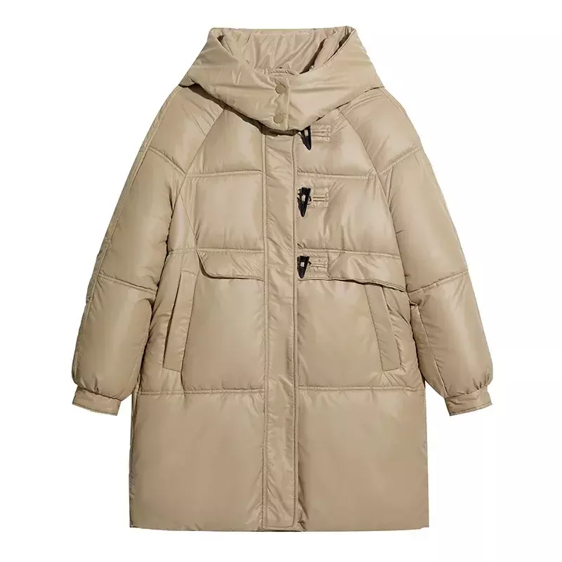 Женская длинная куртка на пуговицах, Повседневная Свободная парка со съемным капюшоном, теплая водонепроницаемая верхняя одежда, новинка зимы 2024