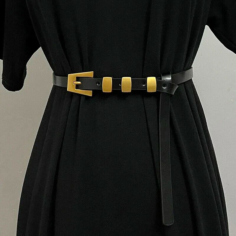 Fivela de ouro feminina de couro genuíno, espartilhos femininos, cintos de cintura, cinto de decoração, moda pista, 2024