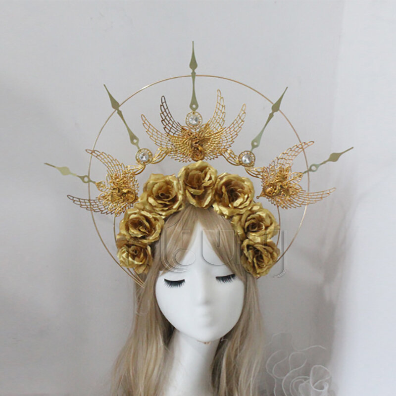 Punk cravado coroa headpiece gothic lolita rainha deusa cosplay barroco rosa flor halo headband dragão crânio acessórios de cabelo