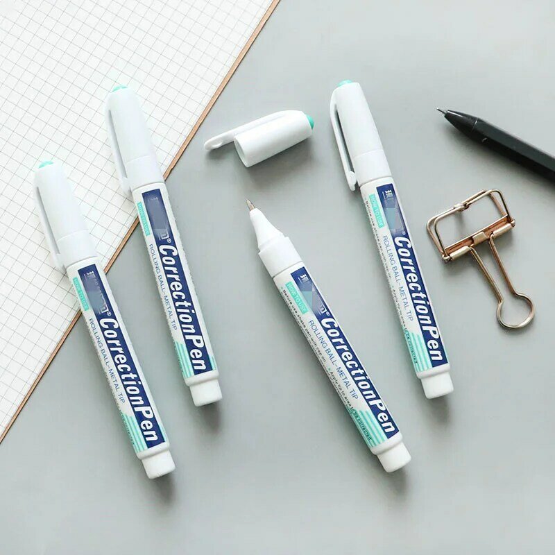 Bolígrafo de corrección de secado rápido, pluma de borrado blanco fluido, tipo de protección, cinta de corrección, Corrector de escritura, bolígrafos, papelería