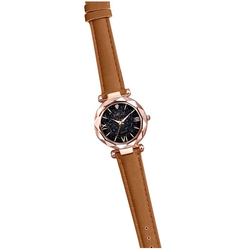 Relógio De Quartzo De Luxo Unisex, Ponto Pequeno, Cinto Fosco, Pontilhado Com Escala Romana, Moda Estrelas