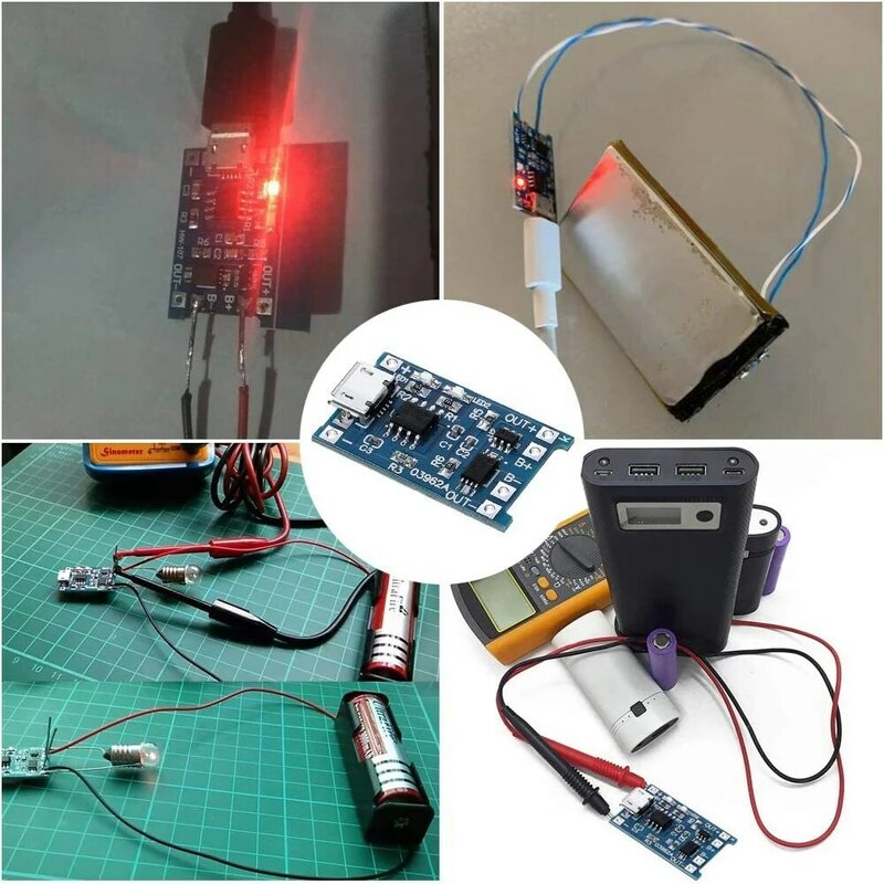 6PCS for TP4056 Charging Module with Battery Protection 18650 BMS 5V -USB 1A Charge Board for 18650