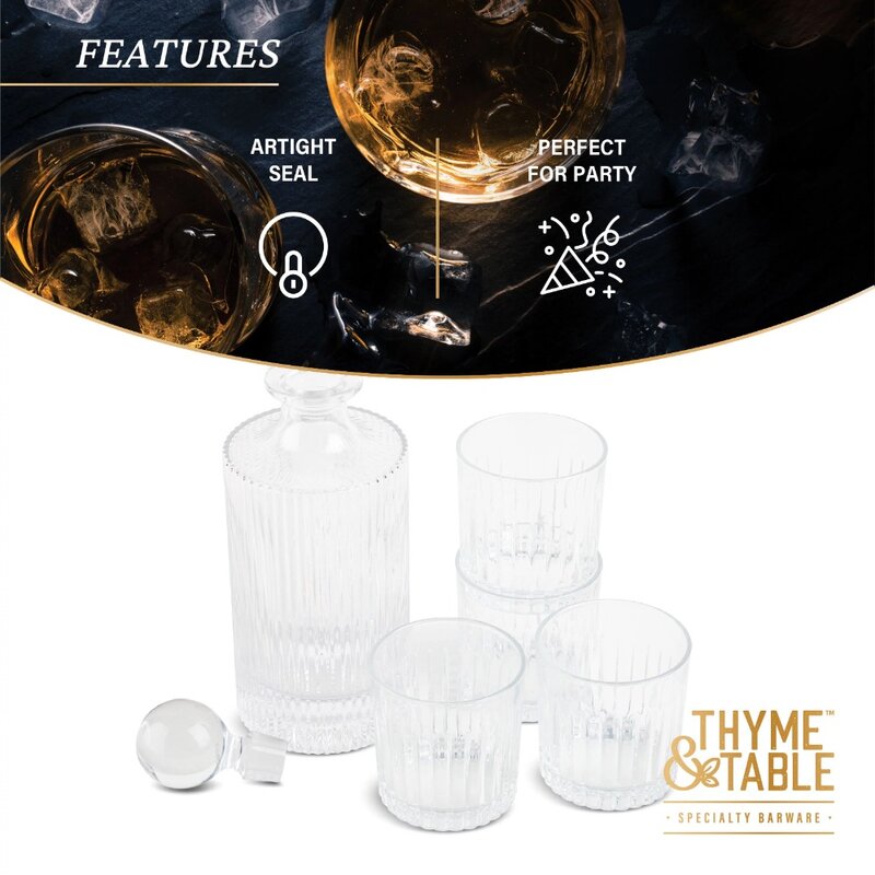 Whiskey Decanter and Cocktail Glasses, 5-Piece Set