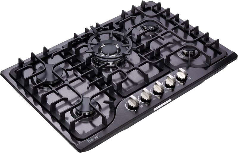 30 Inch LPG/NG Gas Cooktop Dual Fuel 5 Sealed Brass Burner Stainless Steel Hob 110V AC pulse Ignition Stainless Steel