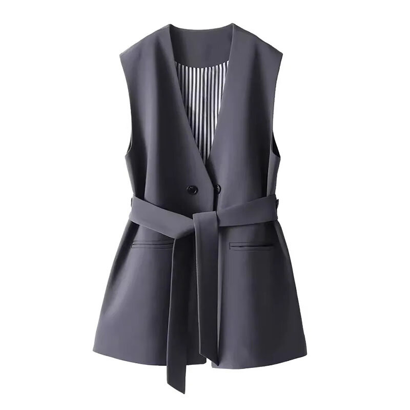 2024 nuova giacca primavera autunno gilet da donna moda Casual Slim Versatile senza maniche gilet con lacci gilet femminile capispalla Top