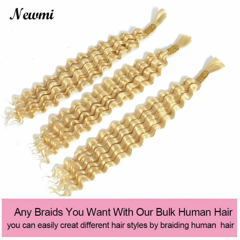 613# Blonde Deep Wave Braiding Human Hair Bulk 100g/pc For Micro Braiding  Crochet Bohemian Box Braids 18 20 22 Inch  Remy Hair