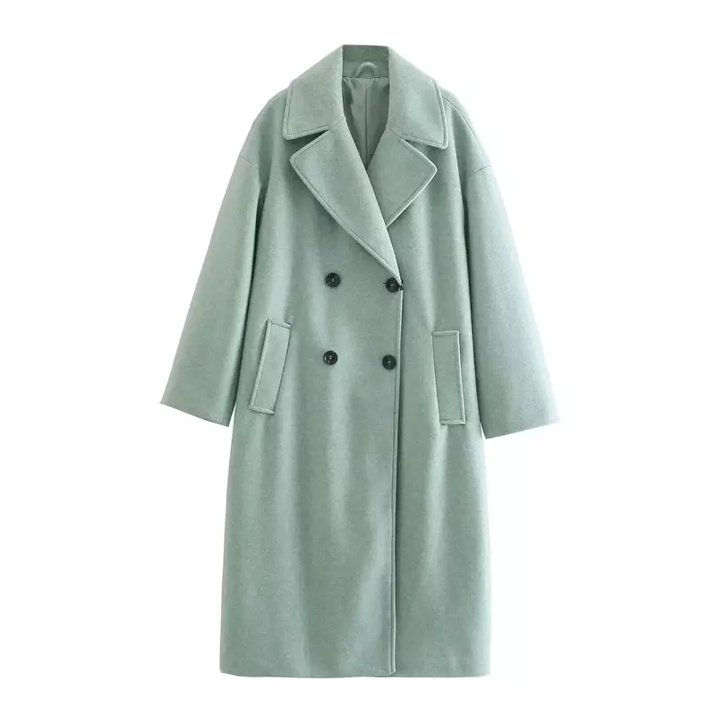 Abrigo de lana de doble botonadura para mujer, abrigo de manga larga con cuello de solapa, abrigo de lana largo sólido, abrigo de lana suelto cálido, moda