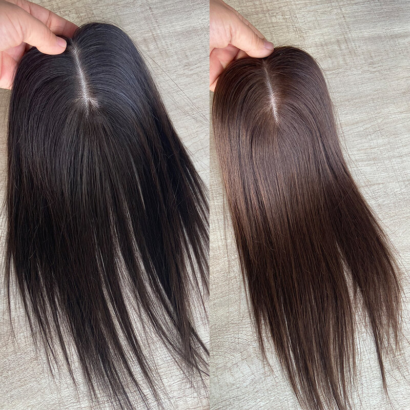 7*10cm Hair Toppers Human Hair Skin Scalp Topper Black Brown Color Silk Base Remy Human Hair Topper Clip In for Thin Hair Loss