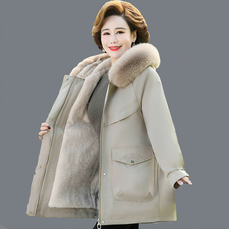 Jaket Hangat Musim Gugur Musim Dingin Mode Jaket Wanita Kerah Bulu Mantel Parka Panjang Hoodie Wanita Kantor Katun Kasual Perempuan K64