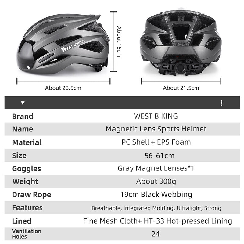 WEST BIKING 남녀공용 사이클링 헬멧, 선바이저, MTB 도로 자전거 안전 캡, 마그네틱 오토바이 고글 헬멧 장비