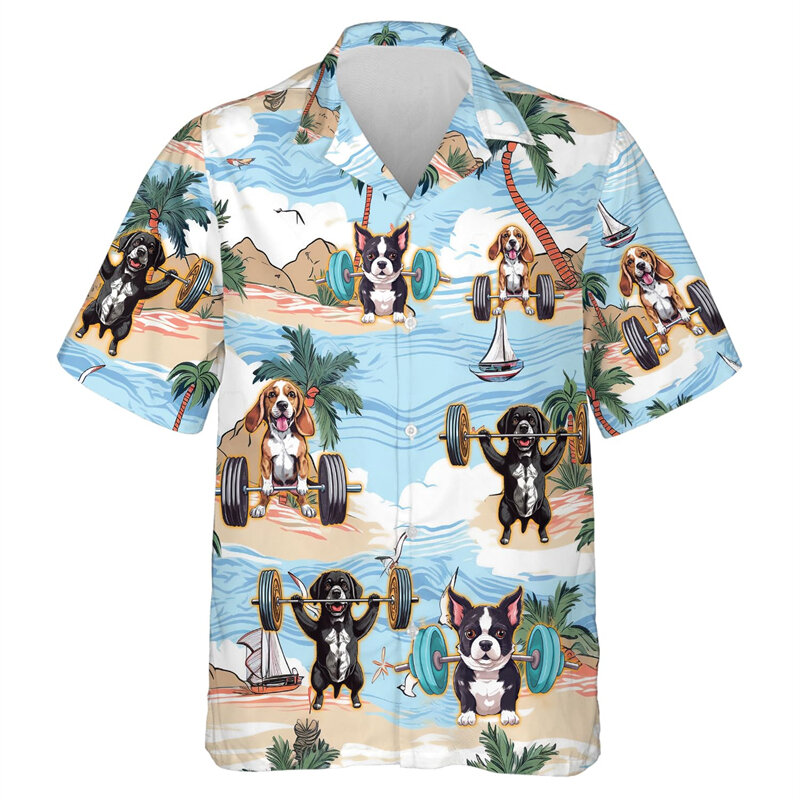 Super Gym Workout Hond 3d Bedrukte Shirts Voor Mannen Grappig Dier Olifant Tijger Sport Korte Mouw Hawaii Tops Bloemenblouse Retro