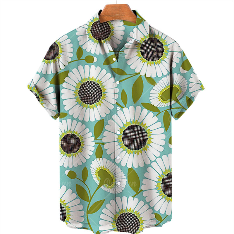 الرجال والنساء صيف القمصان قصيرة الأكمام الزهرة Daisy Print Button Fashion قميص قصير الأكمام