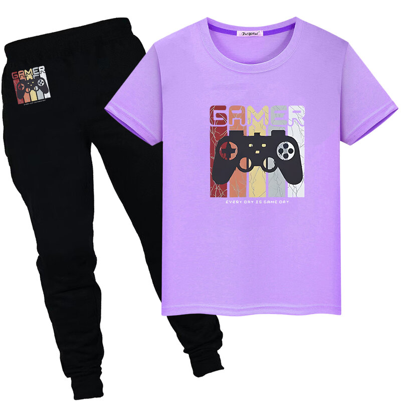 コントローラープリント-Tシャツとパンツのセット,綿100%,男の子と女の子のための素敵なモデル