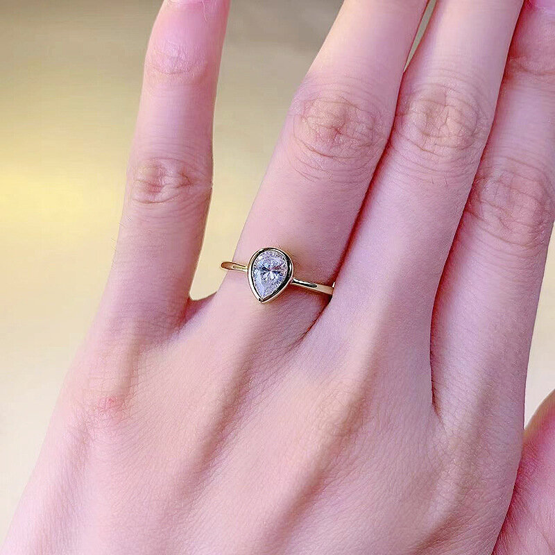 2023 nowy S925 srebrny pozłacane gruszka w kształcie kropli wody wykwintny pierścionek
