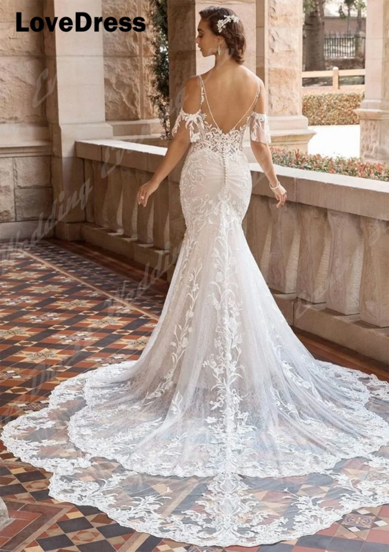 LoveDress Simple Spaghetti Straps V Neck Mermaid Wedding Dresses Lace Appliques  Bridal Dresses Backless Vestidos De Novia