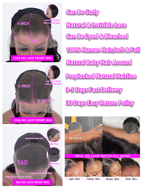 Peluca de cabello humano ondulado para mujeres negras, postizo de encaje Frontal 13x6 Hd, 30 pulgadas, 13x4