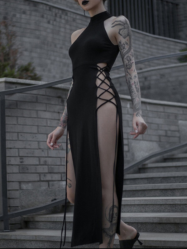 ゴスダーク-女性のためのセクシーな包帯ドレス,2k mallゴシックホルタードレス,ストリートウェアスタイル,ブラック
