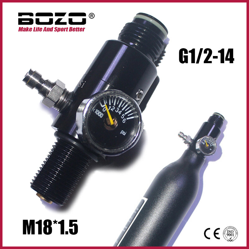 اسطوانة M18 * 1.5 منظم الهواء المضغوط 4500psi خزان زجاجة الضغط الناتج 800psi إلى 3000psi HPA الملحقات