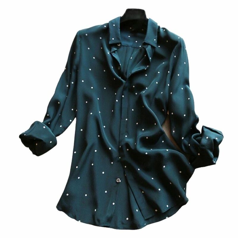 Blusas informales de manga larga con cuello vuelto para mujer, Blusas estampadas con lunares, para primavera y otoño, ZZ1802