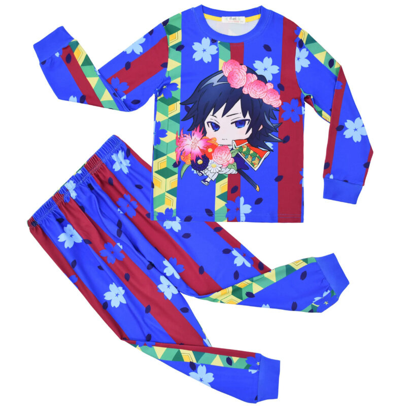 Conjunto de roupas esportivas de algodão demoníaco para criança, camiseta e calça de manga comprida, fantasia casual para meninas e meninos, roupas anime, outono