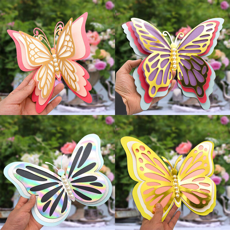 3D สี่ชั้น Hollow Butterfly สติ๊กเกอร์ติดผนังตกแต่งเทศกาลตกแต่งบ้านวอลล์เปเปอร์ Pearl กระดาษสติกเกอร์ผีเสื้อ