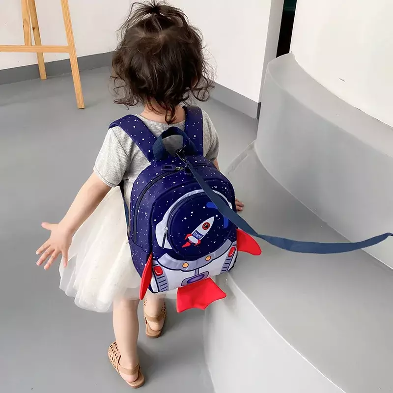 Weltraum rakete gedruckt Kinder rucksack Traktion sseil Anti-Lost leichte Kindergarten Schult asche Früher ziehung Tasche