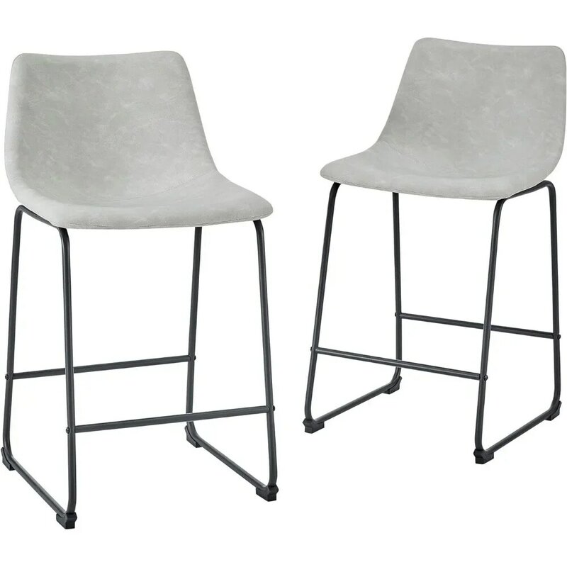 Set 2 kursi kulit imitasi tanpa lengan kursi konter abu-abu kargo gratis Café furnitur