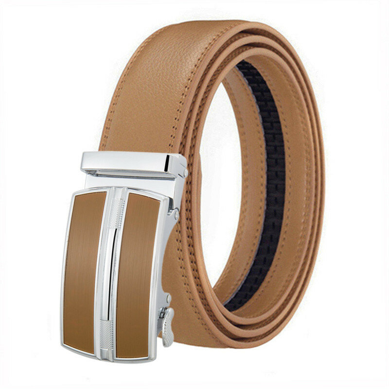 Cinturón de cuero genuino con hebilla automática para hombre, accesorio de 3,5 cm, ideal para negocios, viajes, compras, de alta calidad, amarillo jengibre, blanco
