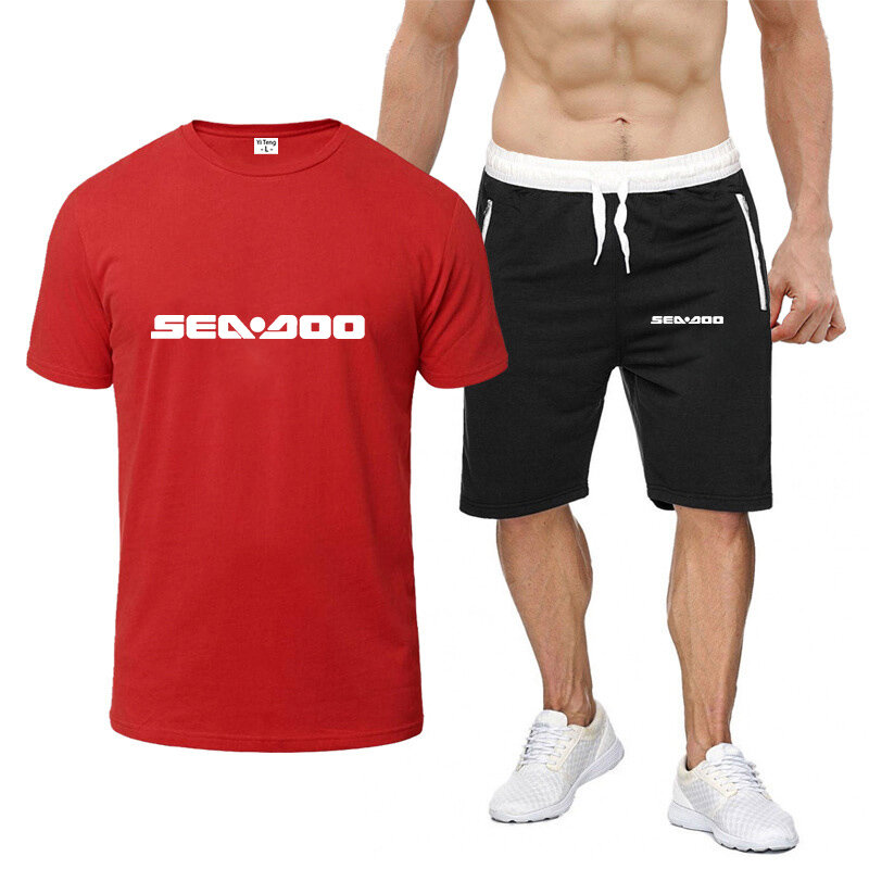 Летний модный мужской костюм Sea Doo Seadoo Moto, спортивный костюм, спортивный костюм, футболка с коротким рукавом и шорты, комплект из 2 предметов